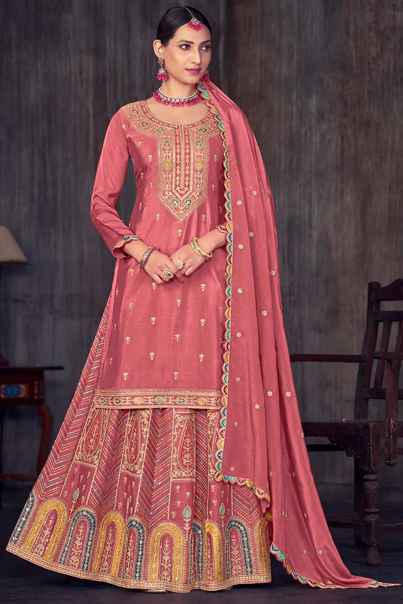 Designer Chinon Sharara Suit in Gajari