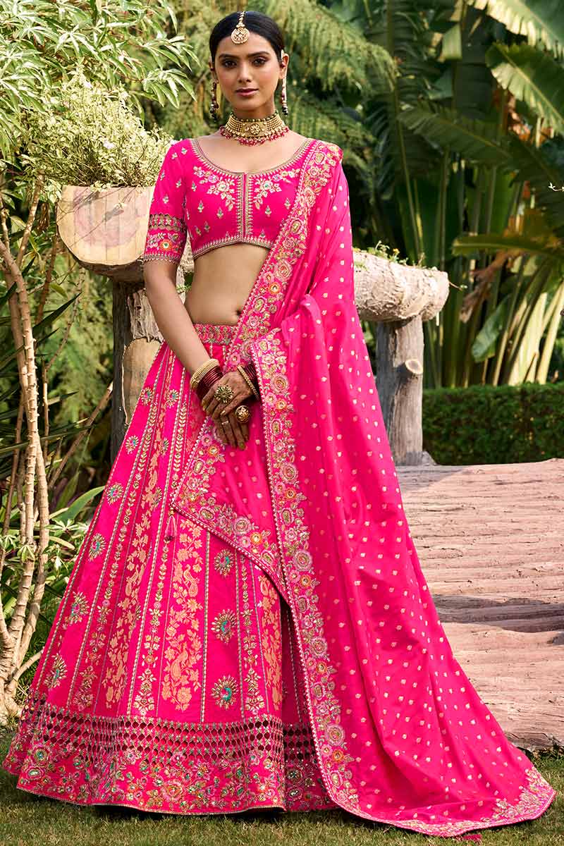 Silk Festive Wear Lehenga Choli in Rani Pink