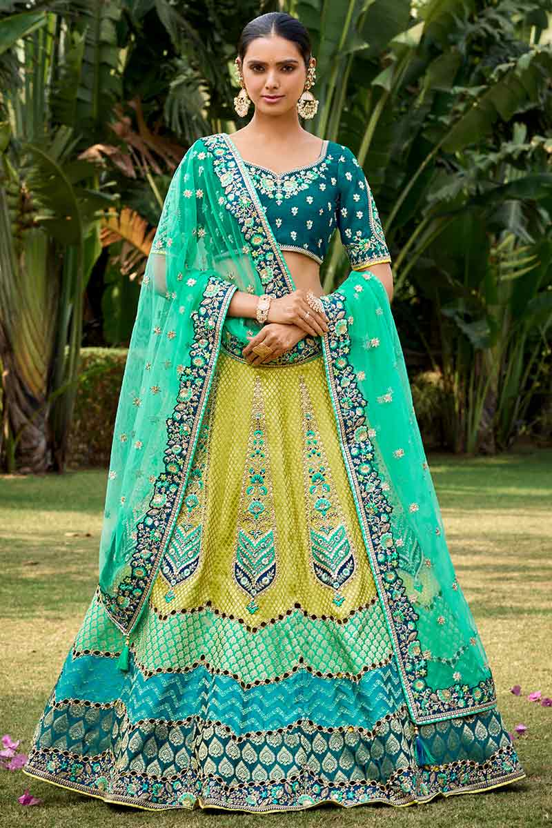Silk Festive Wear Lehenga Choli in Lime Green